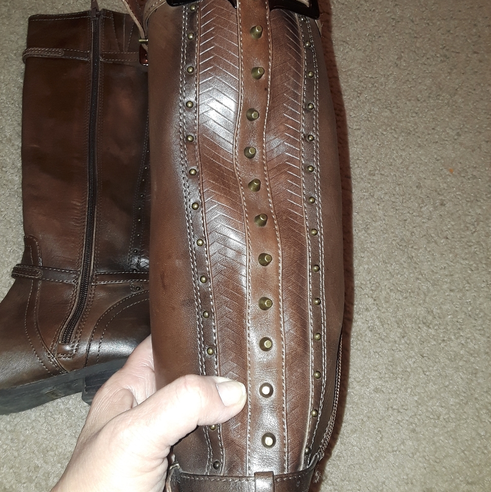 Brown leather knee boots